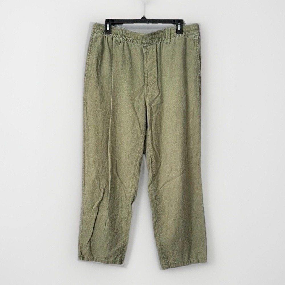 RVCA Linen Blend Pants Women XL Olive Green Elastic Waist Relaxed Straight Leg